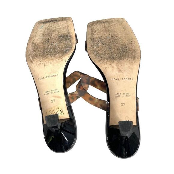 Dear Frances Rain Sandal Leopard Tortoishell Two Strap Mules Kitten Heels Size 3 - Picture 12 of 13